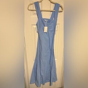 Stitch Drop Light Blue Smoked Open Back Flare Midi Dress Ruched Size Small